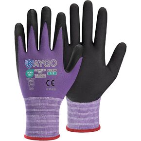 KAYGO Safety Work Gloves MicroFoam Nitrile Coated-3 Pairs, KG18NB,Seamless Knit Nylon Glove with Black Micro-Foam Nitrile Grip,Ideal for General Purpose,Automotive,Home Improvement, Large, Grey