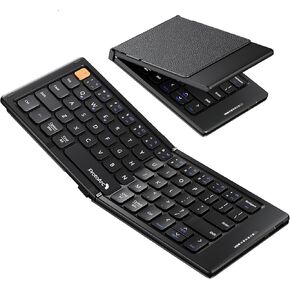ProtoArc Foldable Compact Keyboard, XK04 Portable Bluetooth Keyboard with PU Leather Cover, Pocket-Sized Wireless Travel Keyboard for iPad iPhone Mac Android Windows iOS - Black