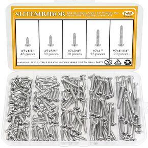 245 Pieces #2 x 1/4" 3/8" 1/2" 5/8" 3/4" Wood Screws Set, Phillips Countersunk Head #2 Self-Tapping Screws Assortment Kit, 304 Stainless Steel