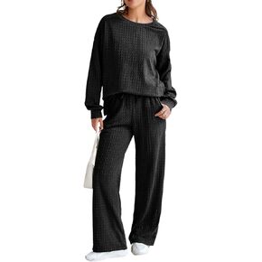 Dokotoo Women's 2 Piece Outfits Sweatshirt Lounge Sets Textured Long Sleeve Tops and Drawstring Pants Sweatsuit