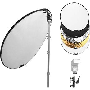 Light Reflector Kit Including 43 inch/110cm 5-in-1 Collapsible Reflector & Universal Bracket & Cold Shoe Mount for Studio & Outdoor Photography Lighting