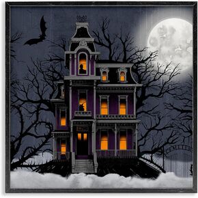 Stupell Industries Creepy Haunted Halloween House Under Moonlit Sky, Design by Grace Popp