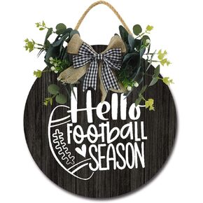 Football Decoration Sign， Football Door Sign for Party Decoration Yard Rustic Wooden Hanging Football Wreaths for Home Wall Decor Gift Outdoor Indoor