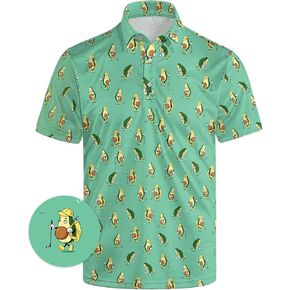 Mens Golf Polo Shirts Funny Hawaiian Golf Short Sleeve Print Shirts Quick-Dry Fit Performance Polo Shirts for Men