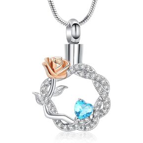 Rose Flower Wreath Urn Necklace for Ashes Heart Cremation Jewelry Stainless Steel Memorial Necklaces Ash Holder for Human Pets Keepsake Jewelry Gift for Women Girls with Fill Tool