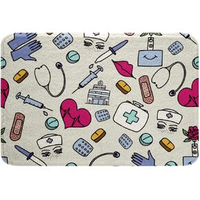 KXO Nurse Gifts for Women Nursing Bathroom Rugs Cartoon Sketch Cute Door Mat Nurse Accessories for Work Rug Nursing School Essentials Room Decor Nursing Student Gifts 31"x20"