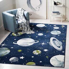 SAFAVIEH Carousel Kids Collection Area Rug - 6'7" Square, Navy & Ivory, Non-Shedding & Easy Care, Ideal for High Traffic Areas for Boys & Girls in Playroom, Nursery, Bedroom (CRK103N)