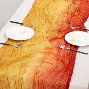Cheesecloth Table Runner, Gradient-Light and Dark Blue Gauze Table Runner, Widely Use Cheese Cloth Table Runner 120 Inches Long, Versatile Sheer Table Runner with Crinkle, for DIY, Party