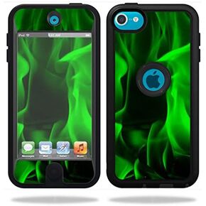 MightySkins Skin Compatible with OtterBox Defender Apple iPod Touch 5G 5th Generation Case wrap Sticker Skins Green Flames