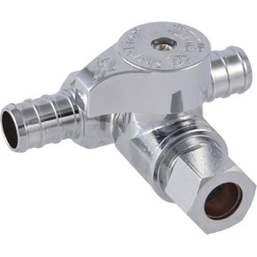 SharkBite 1/2 x 1/2 x 1/4 Inch OD Compression Crimp Tee Stop, Quarter Turn, Brass Plumbing Fitting, PEX Pipe, PE-RT, UC24983Z