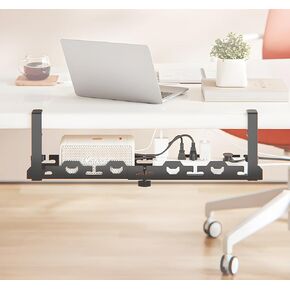 15.7"-31" No Drilling Extendable Under Desk Cable Management,Metal Cable Management Tray Under Desk Cord Management with Clamp,Home Socket Plug Router Cord Data Cable Holder