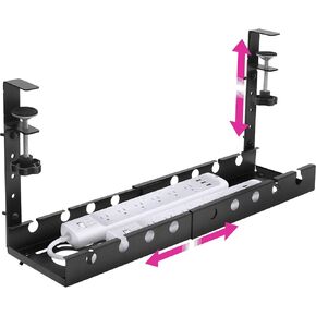 Liquid Stands Extendable Under Desk Cable Management Tray - 22.5' Metal Cable Management Under Desk - Cord Management with Clamp Aluminum Cable Tray Power Strip Cord Holder for Piano Stand, Wire Cable