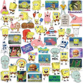 Spongebob Meme 50ct Vinyl Large Deluxe Stickers Variety Pack - Laptop, Water Bottle, Scrapbooking, Tablet, Skateboard, Indoor/Outdoor