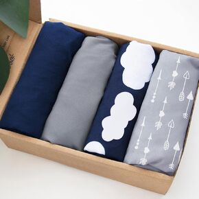 4 Pack Pack and Play Fitted Sheets Compatible with Graco Pack n Play Playard, AirClub Bedside Sleeper, UPPAbaby Remi and Other 27 x 39 Playpen Mattress, Ultra Soft and Skin-Friendly, Navy Cloud