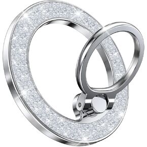 Glitter Magnetic Phone Ring Holder for magsafe, Magnet Finger Ring Grip Stand Holder, Compatible with PopS0ckets MagSafe Accessories for Women iPhone 16,15,14,13,12 Pro/Max/Plus, Kindle Book, Sliver