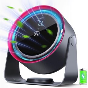 Nezylaf Rechargeable Desk Fan, 5-Speed Quiet Strong Airflow Battery Operated Table Fan with Touchscreen Digital Display. Portable USB Powered Fan for Office, Bedroom, Kitchen, Small Travel Camping