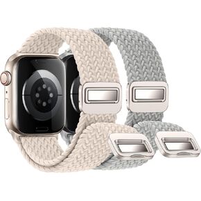 Braided Stretchy Magnetic Loop Band Compatible With Apple Watch Band 49mm 45mm 44mm 42mm 41mm 40mm 38mm for Women Men, Nylon Elastic Sport Straps Wristbands for iWatch Series 9 8 7 6 5 4 3 2 1 SE SE2 Ultra Ultra2