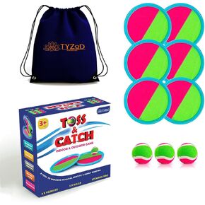 Toss and Catch Ball Set, Outdoor Games, Beach Games for Kids, Toss Ball and Catch Game Set for Kids/Family (6 Paddles, 3 Balls and 1 Storage Bag)