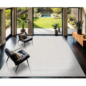 CAMILSON Micro Loop Rug 6x9 Modern Luxury Geometric Arch Area Rugs Soft High and Low Pile Stain Resistant Easy-Cleaning Non-Shedding for Living Room Office Indoor Carpet (6 x 9 / White)