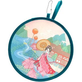 MXY Foldable Fan Japanese Style Summer Handheld Round Folding Fan Beautiful Pattern Festival Decor Wedding Birthdays Home Decoration (Green Leaves)