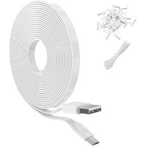 20FT Flat Power Extension Cable for WyzeCam, YI Camera NestCam Blink Wyze Cam OG Wyze Cam Pan Netvue Kasa Cam Cloud Camera Arlo Q Furbo Dog, USB to Micro USB Durable Charging and Data Sync Cord