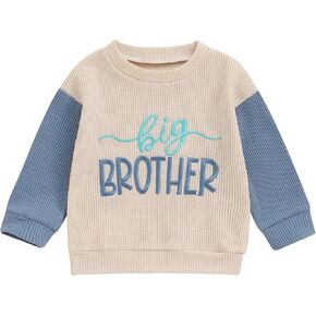 Baby Toddler Girl Boy Sweatshirt/Romper Long Sleeve Color Block Sister Brother Waffle Sibling Matching Outfit Fall