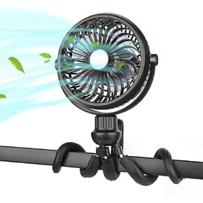 SkyGenius Stroller Fan, Clip on Fan with Flexible Tripod, 2600mAh Battery Operated Fan with Stepless Speed, 360° Rotatable Handheld Fan Suitable for Multiple Scenarios