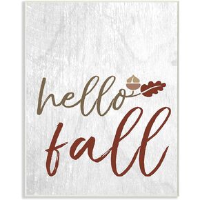 The Stupell Home Décor Collection Hello Fall Oak Leaves and Acorn Stretched Canvas Wall Art, 16 x 20