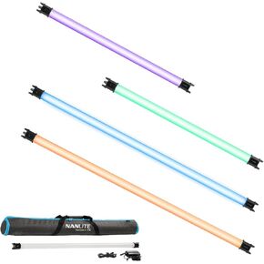أنبوب إضاءة LED نانلايت PavoTube II RGBWW LED، عصا إضاءة فيديو LED ملونة RGBWW LED للتصوير الفوتوغرافي مع شواحن تيار متردد وحوامل وحافظة تعمل بالبطارية (PavoTube II 15C 2Kit)