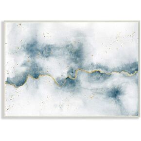 Stupell Industries Abstract Cloud Splatters White Blue Gold Painting, Designed by Laura Marshall Wall Art, 36 x 48, Canvas