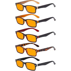Eyekepper 5 Pack Blue Light Filter Glasses Classic Computer Reading Glasses Yellow Tinted +2.00
