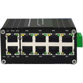 10-Port Gigabit Ethernet Switch - Industrial-Grade Unmanaged Network Hub with Din-Rail or Wall Mount, Full Duplex Desktop,Fast Connection,Plug and Play, Rugged Metal Case, Wide Temperature Range