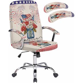 4th of July Office Chair Cover with Zipper, Universal Computer Desk Chair Cover Stretch Removable Rotating Chair Slipcovers Independence Day Flag Rustic Red Blue Office Chair Seat Cover Protector L