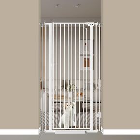 57" Extra Tall Cat Gate, 43.3"-48.0" Wide Pet Gate for Doorway, Pressure Mounted Tall Baby Gate with Door, Walk Through Dog Gate Indoor Stairs, Auto Close Cat Safety Gates, White