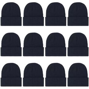ZH 12-Pack Knitted Winter Beanie Hats for Men and Women, Warm and Cozy Cuffed Skull Caps, Bulk Purchase