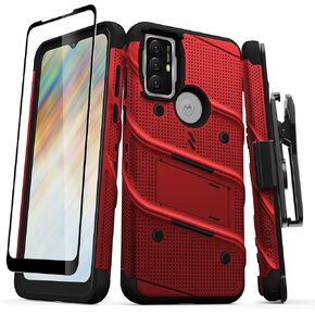 ZIZO Bolt Bundle for Moto g Play (2023) Case with Screen Protector Kickstand Holster Lanyard - Red