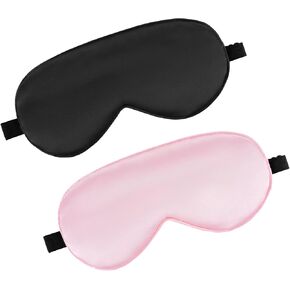 Sleep Mask 2 Pcs Silky Eye Cover Soft Satin Blindfold Adjustable Elastic Strap Night Blackout Eye Shade Comfortable Eyeshade for Women Men Night Sleeping Travel Meditation Nap(Black)