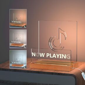 Now Playing Vinyl Record Stand,Light Up Wooden Vinyl Record Holder Display with Acrylic Plane, 3-Color Temperature Stepless Dimmable Lighting Vinyl Stand for Albums, cd, Ipad