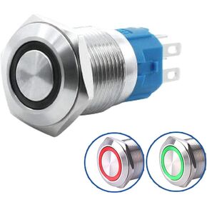 WerFamily 2 Colors Angel Eye LED 16mm Momentary Push Button Switch 1NO 1NC SPDT ON/Off Waterproof Metal Round (Red and Blue)