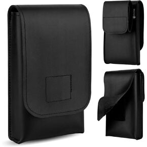 PU Leather Phone Holster for iPhone 15, 15 Pro, 14, 14 Pro, 13 Pro, 13, 12 Pro, 12, 11 Pro Cell Phone Belt Holder with Belt Keeper, Belt Phone Pouch Compatible with Sith Costume, Black - S