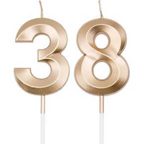 Silver 38th & 83rd Birthday Candles for Cakes, Number 38 83 Candle Cake Cupcake Topper for Birthday Anniversary Party Decoration