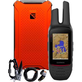 Garmin Rino 750 2-Way Radio/GPS Handheld and Dark Energy Poseidon Pro Indestructible Charger, Hivis Orange | Touchscreen, 20 Mile Radio Range, Worldwide Base Mapping, Weather Forecasts