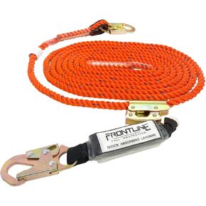 Frontline VLP50R3L Premium Vertical Lifeline with Openable Rope Grab 50' and Shock Pack | High Tenacity Polyester Material | Double Locking Closing Mechanism | OSHA & ANSI Compliant