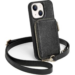 ZVE for iPhone 14 Wallet Case Crossbody with Card Holder, Zipper Phone Case with Wrist Strap, RFID Blocking Purse Cover for Women Compatible with iPhone 14, 6.1", 2022-Black