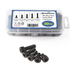 M5 x 6mm 10mm 14mm 18mm 25mm Metric Hex Socket Head Cap Screws Bolts，12.9 Grade Alloy Steel，Black Oxide Finish，Fully Threaded，Replacement Fastener，Allen Hex Drive，Assortment Kit 50PCS