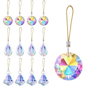 12pcs Crystal Glass Christmas Ornaments Mini Colorful Prism Xmas Tree Decorations Crystal AB Hanging Ornament for Christmas Wedding Party Centerpiece Decor (Elegant style)