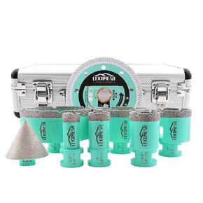 Tile Hole Saw Kit - (20/25/35/50/75/100mm+50mm Beveling Chamfer Bit+ Adapter) and 4.5 Inch Diamond Saw Blade Cutting Disc Wheel