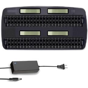 48 Bay Large AA AAA Battery Charger LCD Display Smart for 1.2V Double A and Triple A Ni-MH Ni-CD Multiple Rechargeable Batteries Bulk