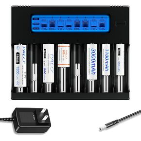 8 Bay LCD Battery Charger for Rechargeable 3.7V Li-ion 18650 16340 17670 18500 17500 17335 Batteries with DC 12V 5A Adapter
