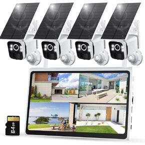 Solar Powered Security Camera Outdoor Wireless System, 5G/2.4G WiFi, 4PCS 4MP Bullet Outdoor Camera with Solar Panel,10CH 10" Monitor Home Security System, AI Human Detection, 2-Way Audio